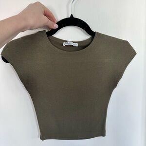 Zara Olive Crop top Tee